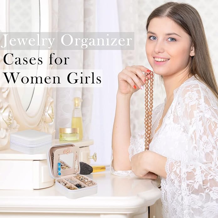Hillban Bridesmaid Gifts Jewelry Box with Mirror, PU Leather Small Travel Jewelry Case Organizer Storage for Women Girls - Image 2