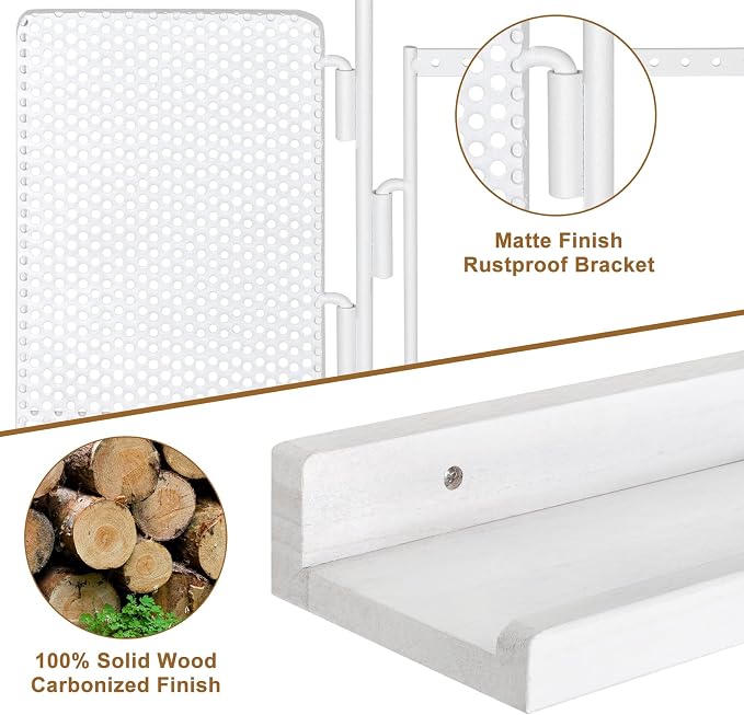 SOLIMINTR Hanging Jewelry Organizer Wall Mount with Rustic Wood Shelf, Ring Display Box, Ear Studs Earring Holder, Rotating Necklace Holder Organizer White - Image 6