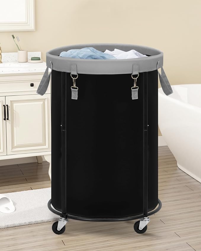 STORAGE MANIAC Rolling Laundry Hamper with Wheels 110L Laundry Basket, Round Laundry Cart with Metal Frame and Removable Bag, Clothes Hamper for Bedroom, Bathroom, Dorm Room, Laundry Room, Black - Image 6