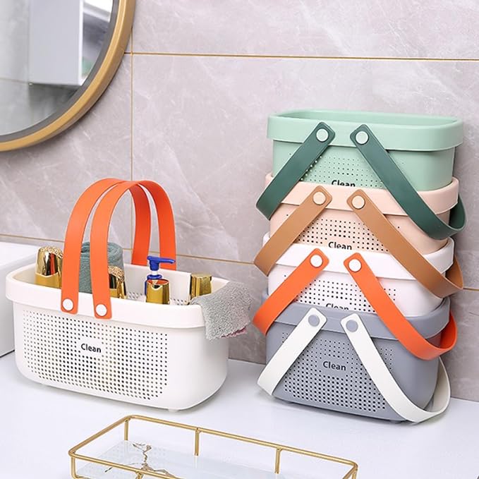 JiatuA Plastic Storage Basket with Handle Portable Shower Caddy Tote Organizer Basket Bin for Bathroom Kitchen Dorm Room Bedroom, Small White - Image 6