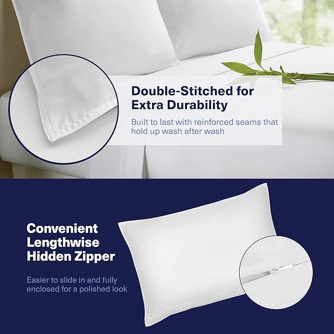 Kickoff Viscose Bamboo Sheets Split King Size 5-pc 100% Organic Bamboo Viscose Bed Cooling Sheets Split King Size Set Cool Bedding for hot Sleepers Sheet, Flat, Fitted, Pillowcases (White, SK)