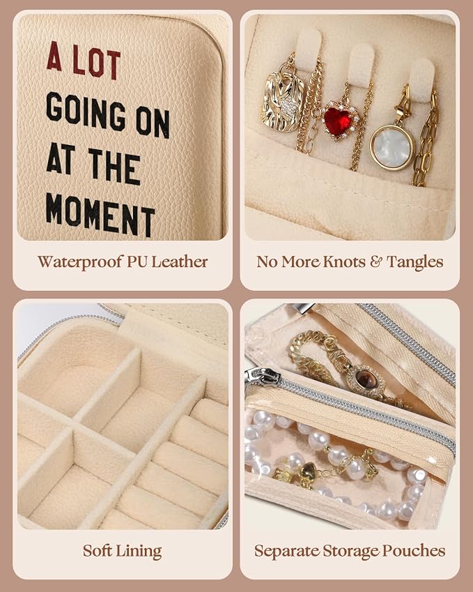 Bistup Travel Jewelry Case - Small Jewelry Organizers and Storage Box for Women Girls Teens Cute Traveling Holder with Mirror, Little Tiny Compact Modern Unique Aesthetic Pretty, Quotes - Image 5