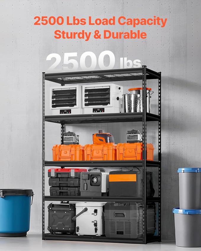 VEVOR Storage Shelves, 2500 lbs, 5 Tier Heavy Duty Garage Shelving, 18" D x 48" W x 72" H Adjustable Metal Shelves for Industrial Shelving Unit Utility Shelf, for Kitchen, Warehouse, Basement, Black - Image 4