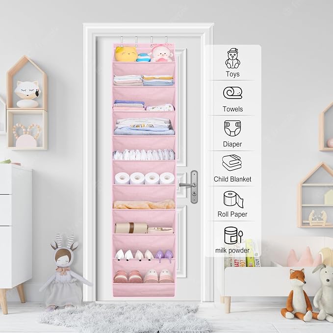 SLEEPING LAMB Over The Door Shoe Organizer for Closet, Kids Sneaker Storage for Hanging Shoe Rack for Door with Large Deep Pockets for Toddler, Girl, Baby Room Decor, Pink - Image 7