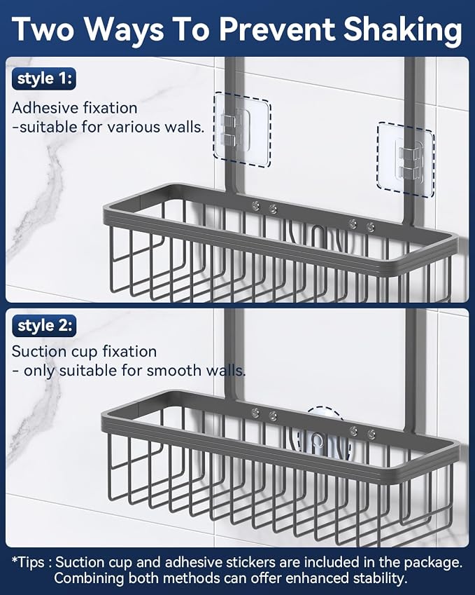 YASONIC Shower Caddy Hanging, Never Rust Shower Organizer Hanging, Aluminum Shower Racks for Inside Shower with Hooks for Razor, Bathroom Organizers and Storage with Soap Holder, Grey - Image 7