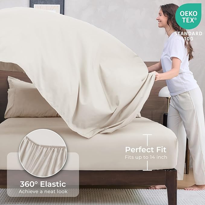 HEVUMYI Beige Tan Twin Comforter Set - 5-Piece All Season Bed in a Bag Twin, Ultra Soft Bedding Set with Comforter, Flat Sheet, Fitted Sheet, Pillowcases, Pillow Shams, Beige Tan