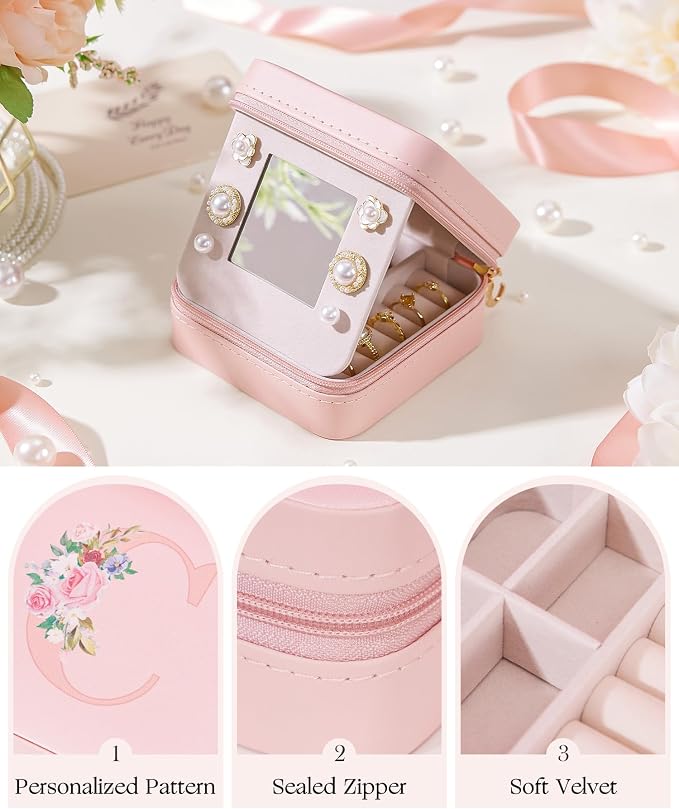 Enthralite Travel Jewelry Box for Girls: Traveling Jewelry Case Gift for Women - Mini Organizer for Necklaces Earrings Pink C - Image 3