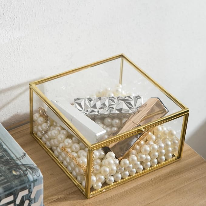 Vintage Square Gold Keepsake Box - Home Decor Organizer Box With Lid, Ideal for Jewelry, Trinkets and Accent Decor - Image 5