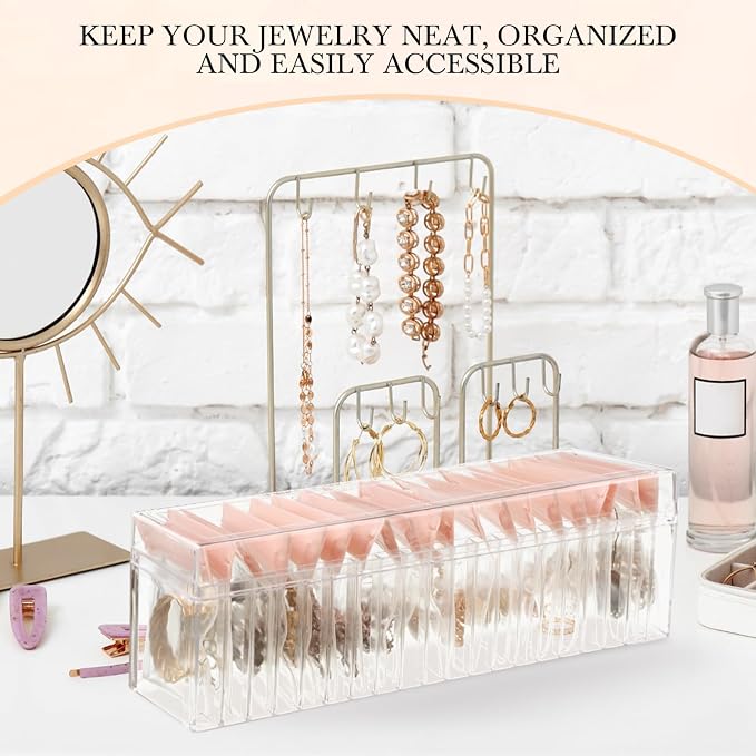 Kenning 42 Pcs Acrylic Jewelry Case Organizer, Clear Jewelry Organizers Holder with Portable Anti Tarnish Storage Bags for Rings, Earrings, Necklaces, Ideal Gifts for Women (Rose Pink) - Image 6