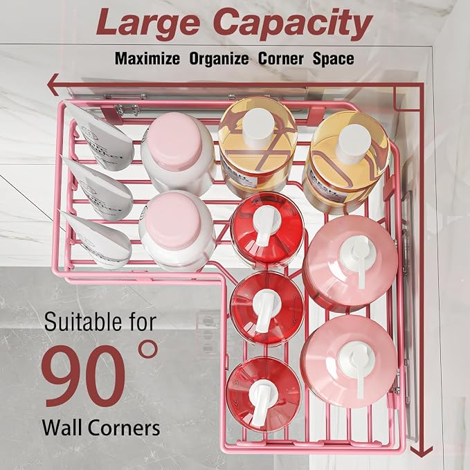 Youvip 4-Pack Adhesive Corner Shower Caddy with Soap Holder, No Drilling Wall Mounted Shower Shelves-Rustproof, Organizer for Bathroom, Kitchen & Home Decor. Pink - Image 4
