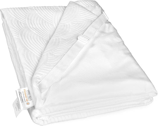 Zenzy 3" Twin Bamboo Mattress Topper Cover, Oeko-TEX Certified, Ultra-Soft Zippered Topper Protector with Adjustable Straps, Washable (Cover Only)