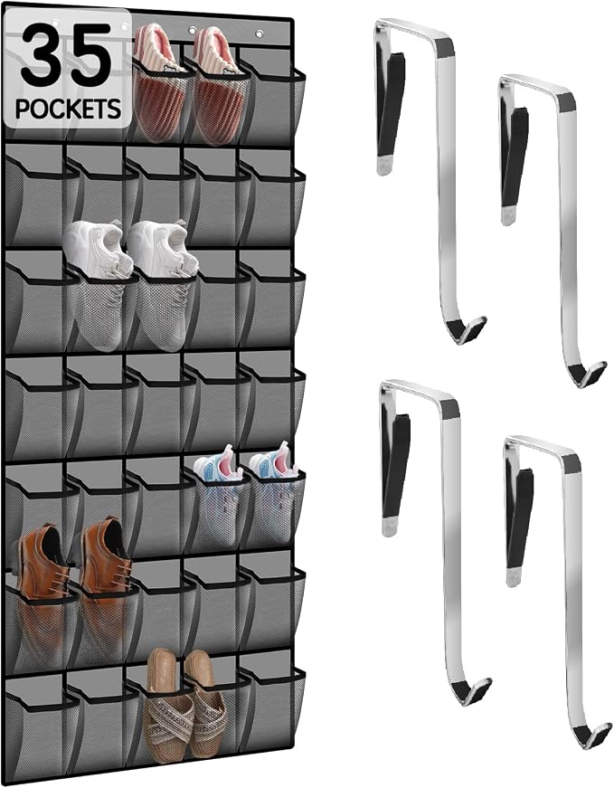Kotkn 35 Compartment Over The Door Storage - Breathable Mesh Hanging Organizer with Large Pockets, Space Saving Design for Men & Women's Footwear, Closet, Bedroom (Gray) by Unknown