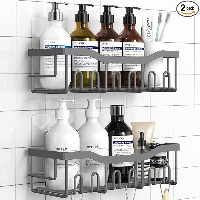 EUDELE Shower Caddy 2 Pack, Adhesive Shower Organizer for Home Decor & Kitchen Storage, No Drilling, Rustproof Stainless Steel Bathroom Shelf Organizer by EUDELE