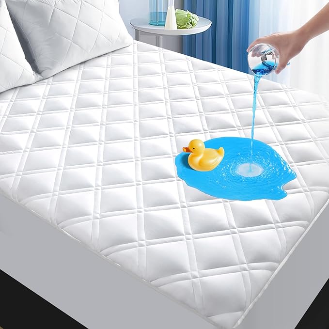 California King Mattress Protector, Breathable Waterproof Cal King Mattress Pad Cover Fitted Deep Pocket 8"-21", Soft Noiseless Mattress Cover Washable Cooling Added for Home Hotel, White