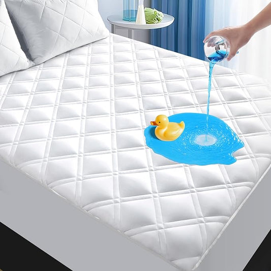 California King Mattress Protector, Breathable Waterproof Cal King Mattress Pad Cover Fitted Deep Pocket 8"-21", Soft Noiseless Mattress Cover Washable Cooling Added for Home Hotel, White