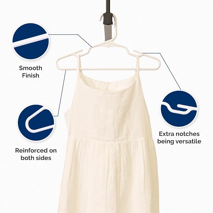 Closetselect Childrens Hangers 30 Pack - 11.75 Inch Plastic Kids Hangers for Closet, Baby Hangers for Children Clothes Sizes 0 to 8, Non-Slip Infant Hangers with Shoulder Grooves, Made in USA | White - Image 6