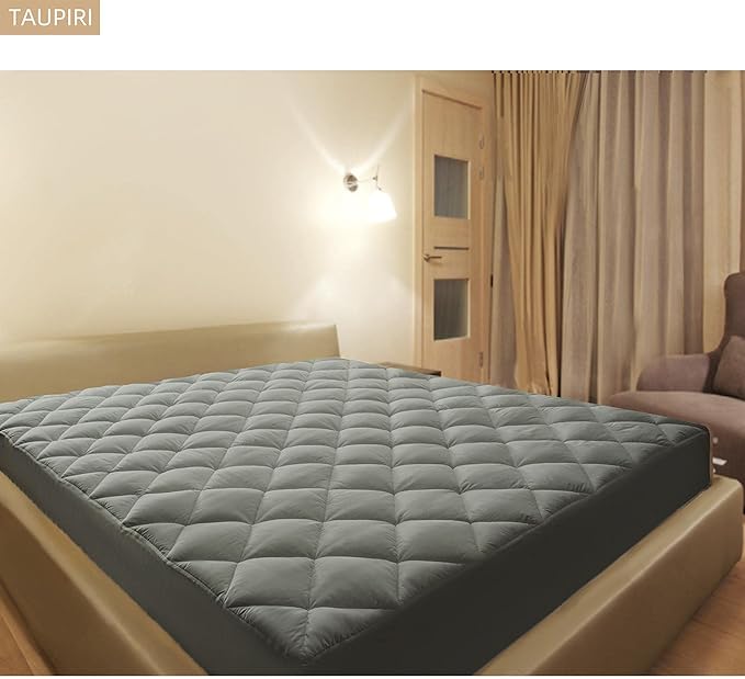 Taupiri Queen Quilted Mattress Pad Cover with Deep Pocket (8"-21"), Cooling Soft Pillowtop Mattress Cover, Down Alternative Mattress Protector Topper, Dark Gray