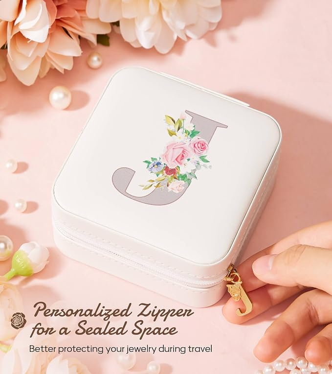 Enthralite Travel Jewelry Box for Girls: Traveling Jewelry Case Gift for Women - Mini Organizer for Necklaces Earrings White J - Image 5