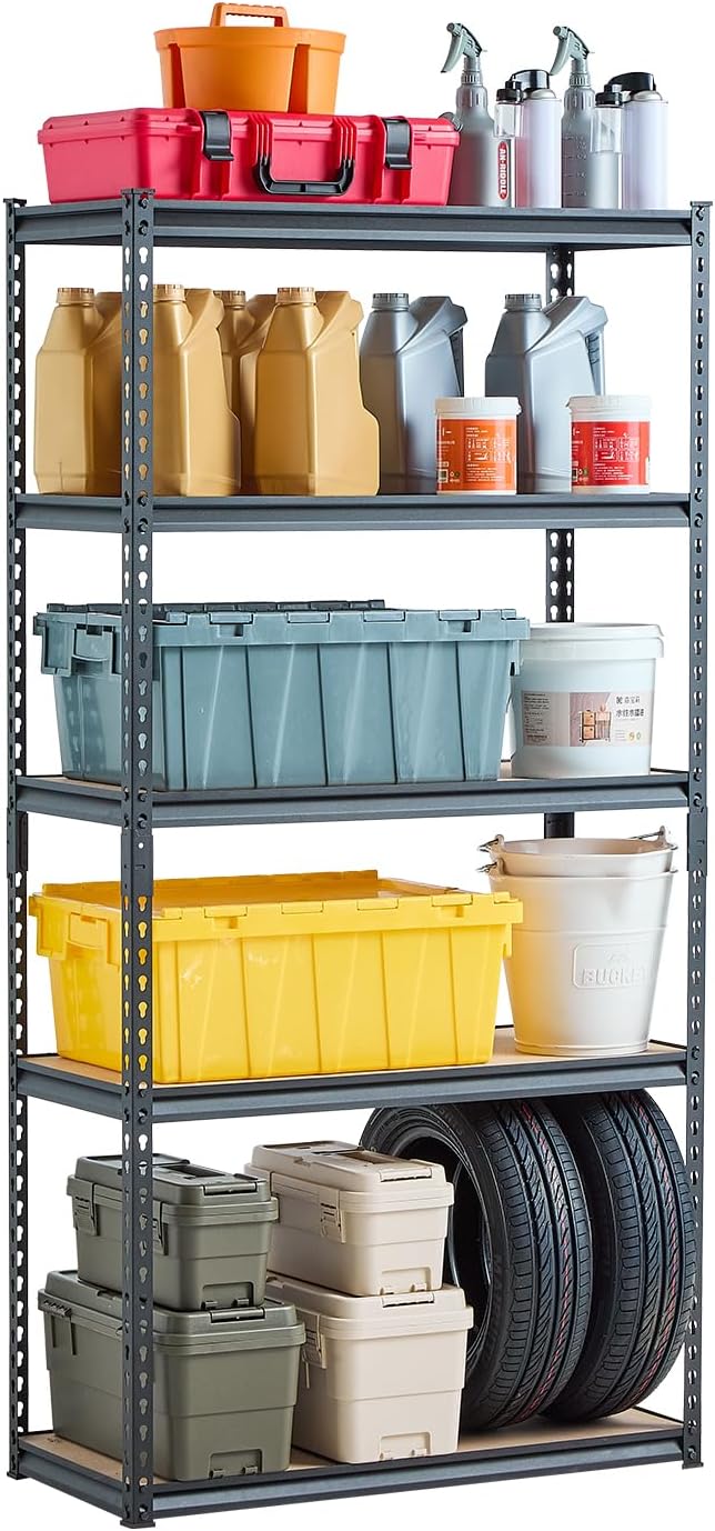 VEVOR Storage Shelves, 2000 lbs, 5 Tier Garage Storage Shelving, 16" D x 36" W x 71.4" H Adjustable Metal Shelves for Garage Shelves Utility Rack Shelf, Ideal for Kitchen, Warehouse, Basement, Black by VEVOR