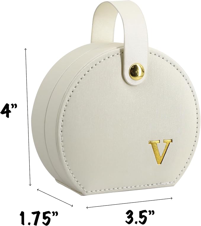 COLLECTIVE HOME - Travel Jewelry Case, Elegant Half-Moon Design with Gold Monogram, Detachable Handle, Personalized Accessory Organizer, Gift for Fashion-Forward Women and Teens (v) - Image 2