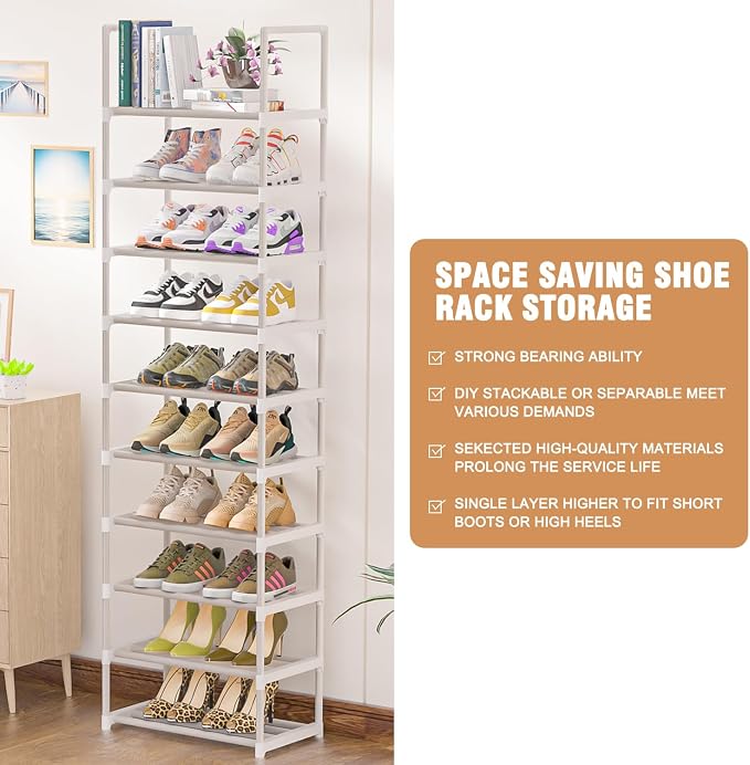 OYREL Shoe Rack Tall, Sturdy Metal Shoe Rack Organizer,Narrow Shoe Racks for Closets,Shoe Stand Shelf - Image 8