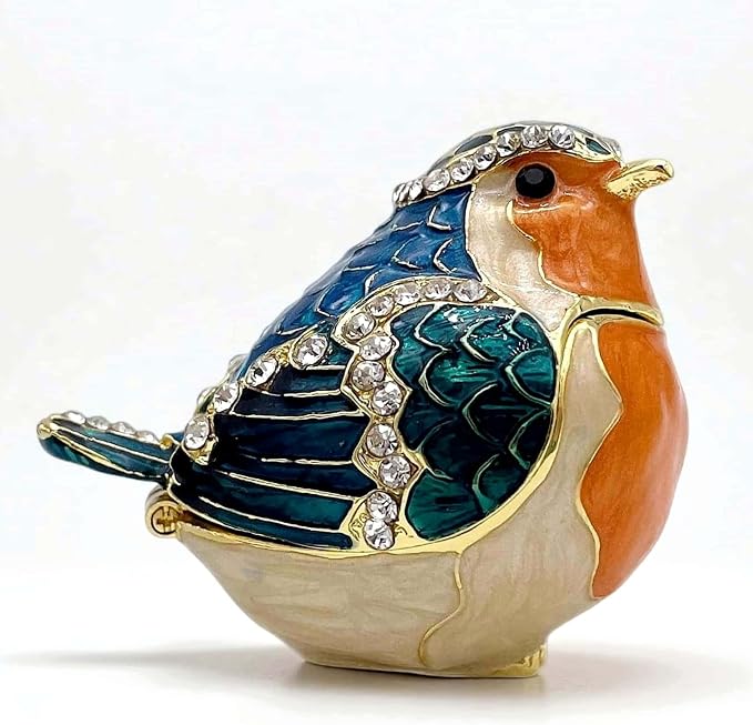 JWT Astyle Robin Bird Hinged Jewelry Box with Stones, Collectible Animal Trinket Box.Rings Earrings Storage Boxes,Bird Figurine Home Decor Gift - Image 3
