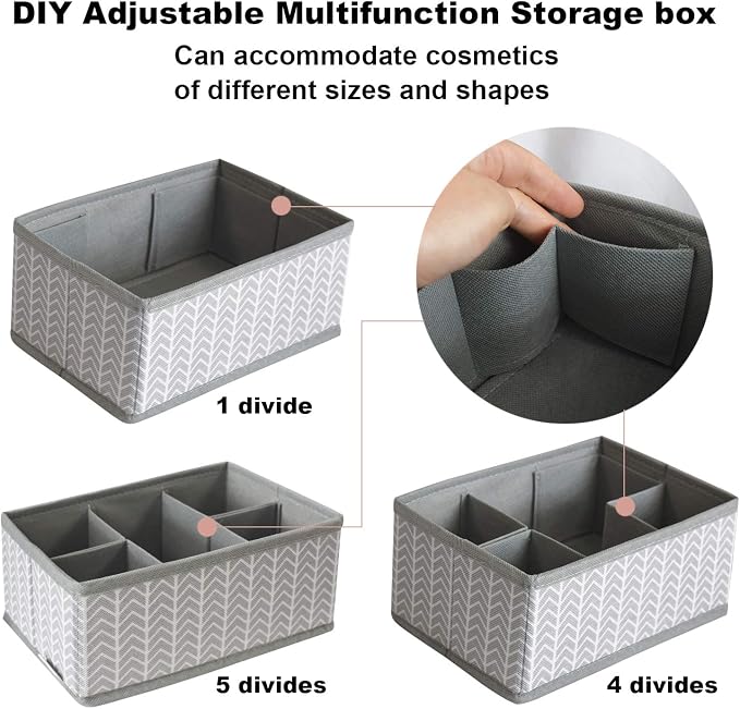 VERONLY Cosmetic Storage Bins Makeup Organizer, Adjustable Multifunction Storage Box Desk Drawer Divider for Makeup Brushes, Bathroom Countertop or Dresser, Set of 3 (Grey) - Image 9