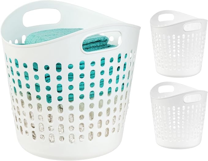 IRIS USA Plastic Laundry Basket, 40L - 3 Pack, Flexible Clothes Hamper Tall with Ventilation Holes, Laundry Room Bedroom Bathroom Apartment Dorm Blankets Pillows Trinkets Organization, White by IRISUSA