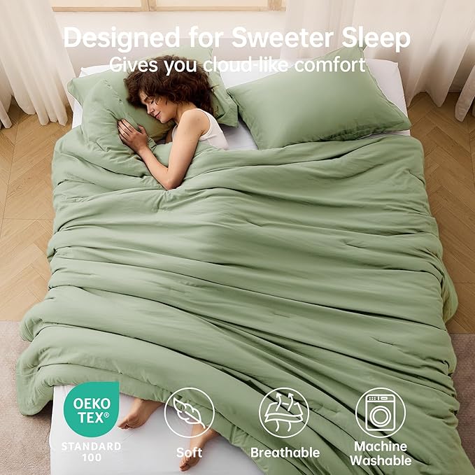 MUXHOMO Green Oversized King Comforter Sets, All Season Ultra Soft Down Alternative Bedding - 3 Piece Lightweight Bed Set Includes 1 Comforter (120"x98") and 2 Pillow Shams (20"x36")