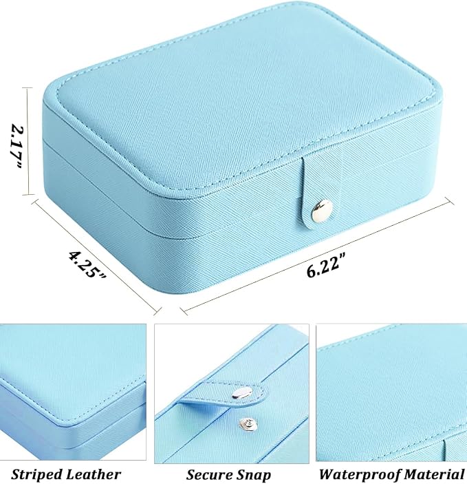 QBestry All-in-One Travel Jewelry Organizer for Women Blue | Small Jewelry Box with 68 Earring Holes | Compact Portable Jewelry Case for Earrings, Rings, Necklaces | Perfect Gifts for Mom Wife Girls - Image 4
