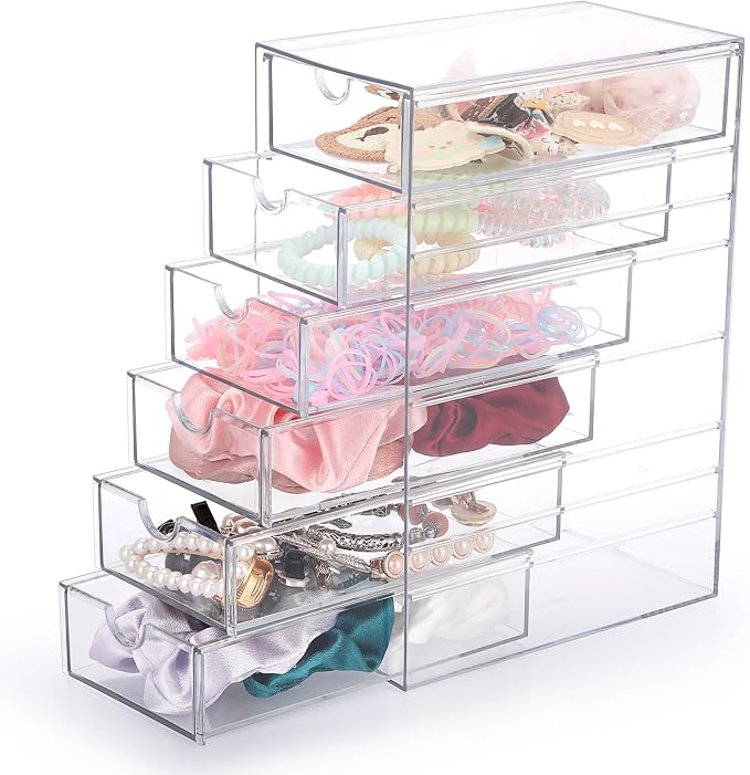 Hipiwe Plastic Drawer Organizer Clear Desktop Drawers Box with 6 Pull Out Drawer Compact Storage Box for Cabinet Vanity Bathroom Bedroom Pantry Shelf Office Closet Organization - Image 8