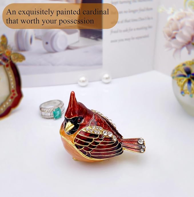 Elegant Cardinal Bird Jewelry Trinket Boxes Hinged .Keepsake Ring Box Necklace Earrings Organizer.Cardinals Gifts for Women Bird Figurines Home Decor. - Image 9