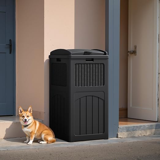 Flamaker 30 Gallon Trash Can, Resin Outdoor Garbage Can with Lid, Waterproof Hideaway Patio Waste Bins for Outside Use (2 Pack, Black) - Image 6