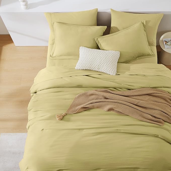 WRENSONGE King Comforter Set, 7 Pieces Hemp Soft Bed in a Bag King with Fitted Sheet, Flat Sheet, 2 Pillow Shams, and 2 Pillowcases- Warm Bedding Set for All Season
