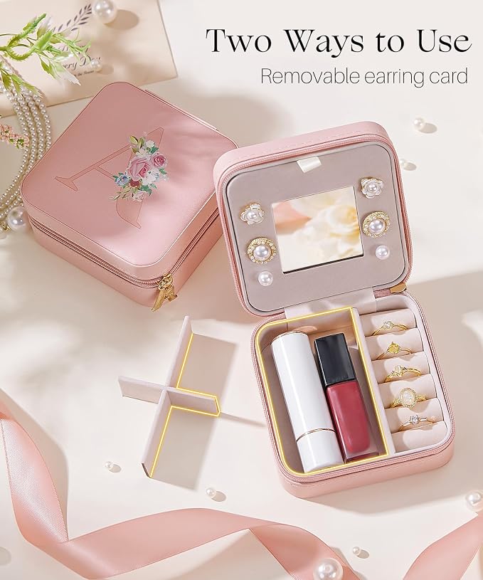 Enthralite Travel Jewelry Box for Girls: Traveling Jewelry Case Gift for Women - Mini Organizer for Necklaces Earrings Pink C - Image 4