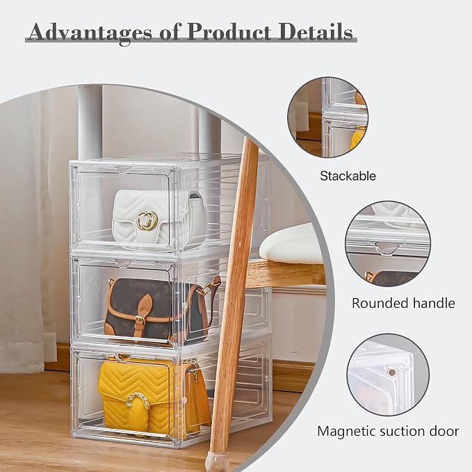 LXLXXL Storage Bins with Lids, 6 Pack Clear Plastic Storage Containers with Magnetic Acrylic Door, 19 Qt Stackable Storage Box for Home,Office Organizing - Image 3