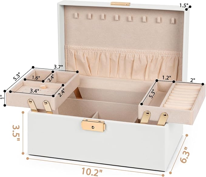 AKOZLIN Travel Jewelry Box Organizer Functional 2-trays Leather Jewelry Storage Case with Lockable Portable for Women Girls Ring Necklace Earring Bracelet - Image 6