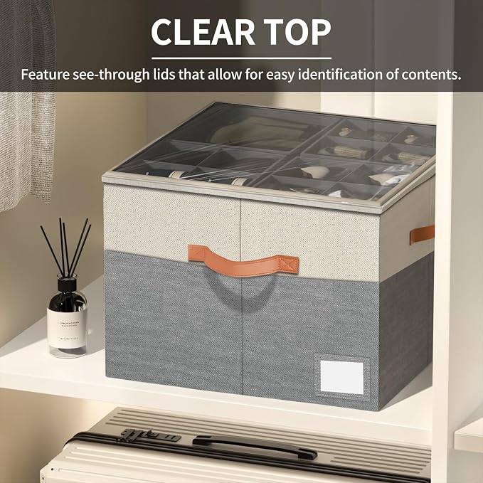 Aokeyee Shoe Organizer for Closet,2 Pack Foldable Shoe Storage Organizer Box Bin with Adjustable Dividers and Clear Cover, Fits up to 16-32 Pairs - Image 3