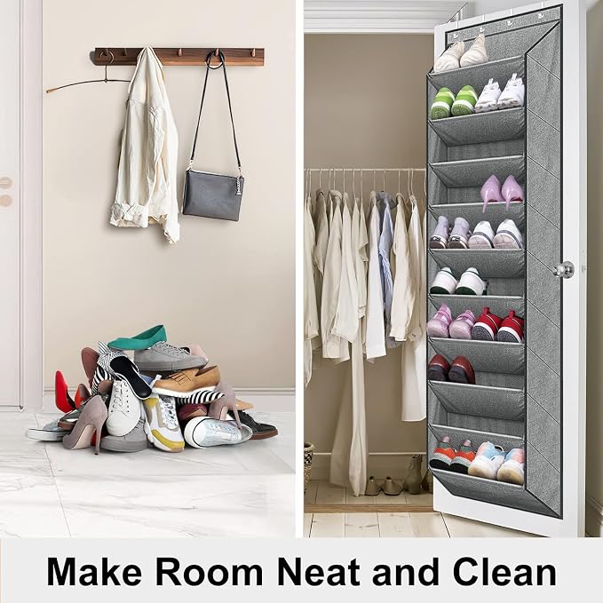 SLEEPING LAMB Over The Door Shoe Organizer for Closet with Large Deep Pockets, Narrow Shoe Rack for Door Hanging Boots Storage, Grey - Image 5