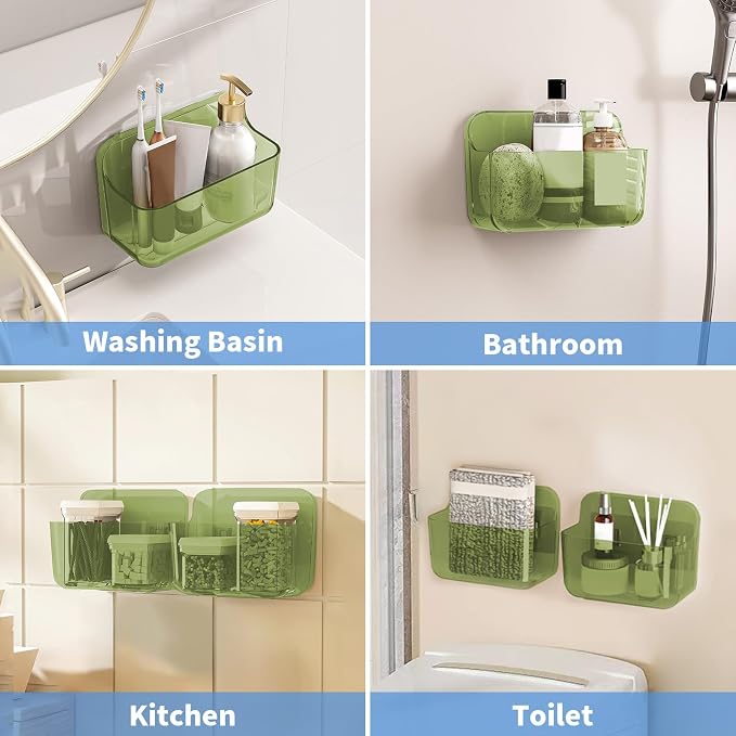 Diesisa 2pc Acrylic Wall Mount Organizer, Adhesive Cabinet Door Organizer,Acrylic Bathroom Shelves for Wall,No Drilling Hang Walls,with Self Adhesive Tape, for Bathroom, Kitchen, Living Room-Green - Image 6
