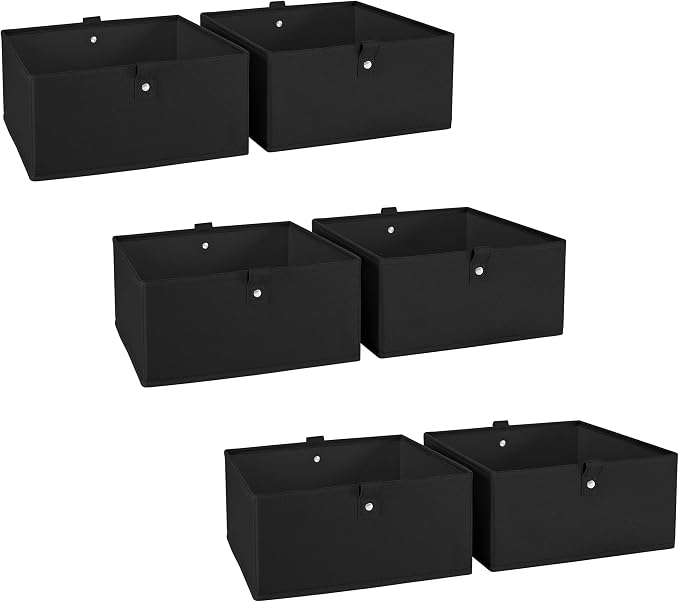 RiverRidge Kids 6pc Folding Storage Bins Set - 10.5”W x 5”H Fabric Boxes with Handles for Closet Organizer & Storage - Black Cube Storage Organizer for Toys, Clothes & Crafts - Fits RiverRidge Shelves by RiverRidgeHome