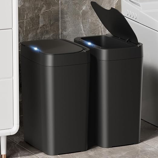 Vanpopubs 2 Pack 2.7 Gal Bathroom Trash Can with Lid, Automatic Trash Can Small Smart Garbage Can Touchless, Slim Motion Sensor Waterproof Plastic Trash Bins for Bedroom Office Kitchen Toilet Black by VANPOPUBS