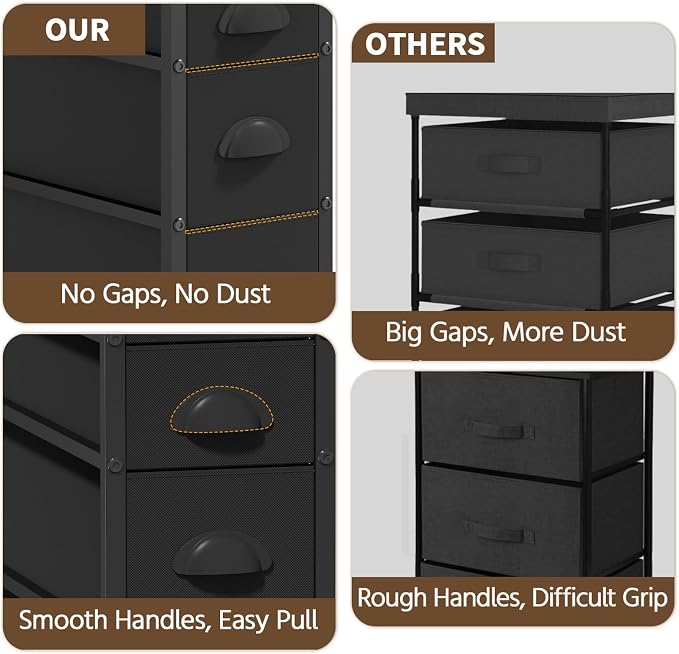 LASZOLA 5 Drawer Narrow Dresser Slim Cabinet Skinny Storage Tower Chest, Ideal for Small Spaces Bathroom, Between Washer and Dryer, Lightweight Mobile on Wheels, Sturdy Fabric Drawers, Black - Image 4