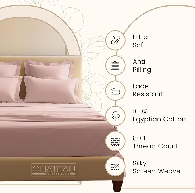 100% Cotton Bed Sheets Queen Size Bed Set, 800TC 15" Deep Pocket Queen Sheet Set, Soft Breathable Sateen Weave Egyptian Cotton Sheets No Pill & Shrink, Machine Washable Pink Sheet- Sepia Rose