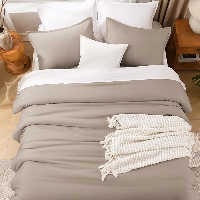 Litanika Light Coffee Comforters Oversized King Size, 3 Pieces Lightweight Solid Bedding Comforter Set, All Season Fluffy Bed Set (120x98In Comforter & 2 Pillowcases)
