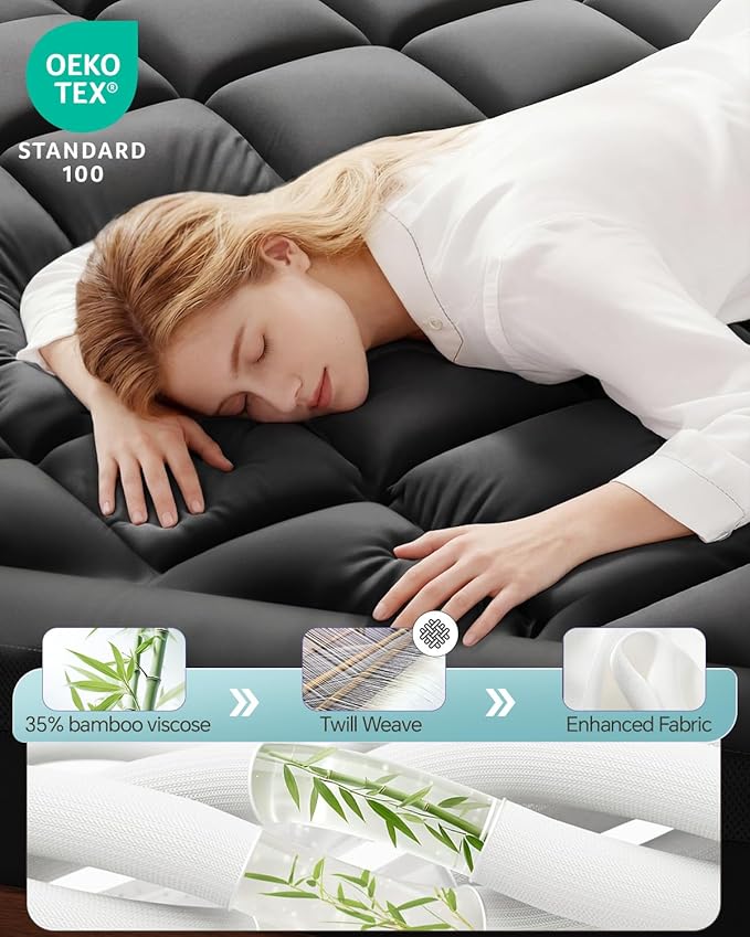 ChiXpace Dual Layer 4 Inch Memory Foam Mattress Topper King - 2 Inch Gel Memory Foam and 2 Inch Pillow Top Mattress Pad, 7-Zone Egg Crate King Size Mattress Topper (Black-White)
