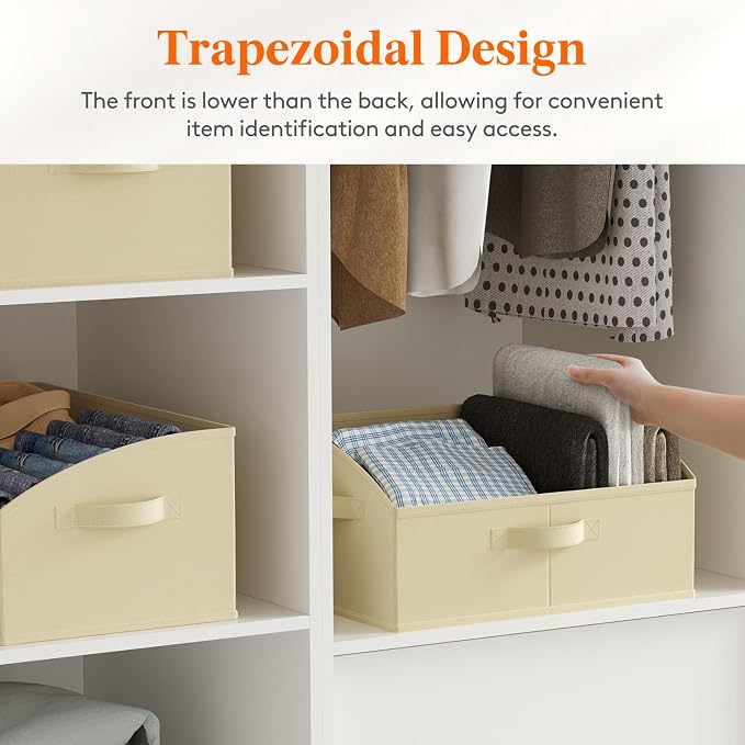 Lifewit Trapezoid Closet Storage Bins for Shelf, 6 Packs Non-woven Closet Organizer Baskets with Handles, Foldable Clothes Containers Boxes for Clothing, Book, Purse, 19L, Large, Beige - Image 3