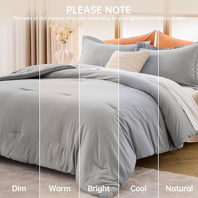 MUXHOMO King Size Comforter Set, All Season Ultra Soft Down Alternative Bedding - 3 Piece Lightweight Bed Set Includes 1 Comforter (104"x90") and 2 Pillow Shams (20"x36"), Light Grey