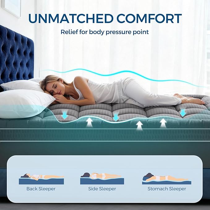 Premium Dual Layer 4 Inch Memory Foam Mattress Topper, 2 Inch Gel Memory Foam and 2 Inch Pillow Top Mattress Pad Cover for Back Pain, Extra Thick Comfort Support（Twin 39"x75"） Grey