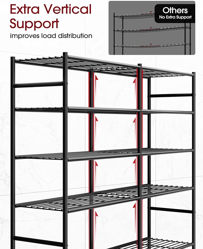 Sakugi Storage Shelves - 5-Tier Heavy Duty Garage Shelving Units with Leveling Feet & Wall Anchor, Large-Capacity Metal Shelf for Garage, Pantry, Kitchen, 59.1" x 15.7" x 69.2", Black - Image 5